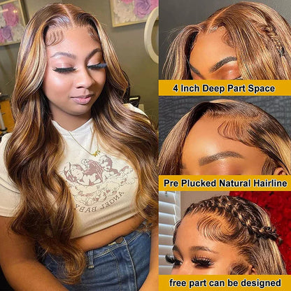 Highlight Blonde Body Wave Wig – 13x6 HD Lace Frontal, Human Hair 13x4 Lace Front Wig