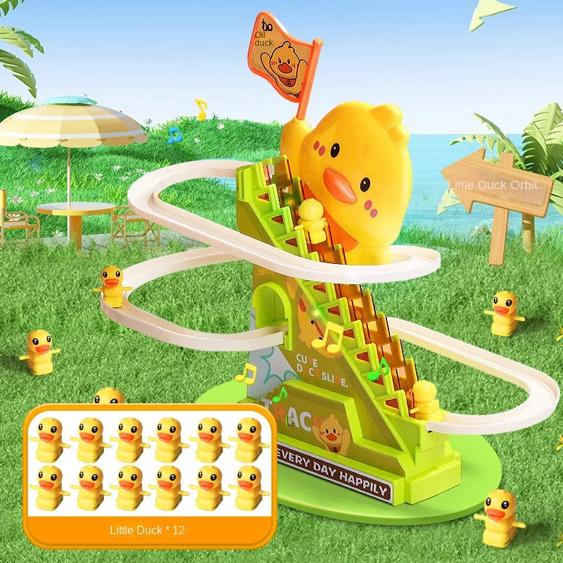 Stair-Climbing Duck Roller Coaster Toy – Flashing Lights & Music Interactive Parent-Child Toy