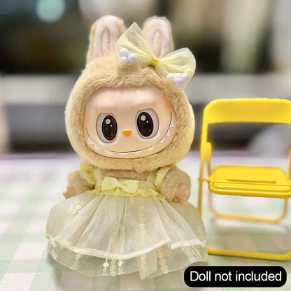 Labubu Pink Ribbon Dress - Cute Fairy Costume Outfit Accessory for 15/17cm Vinyl Doll