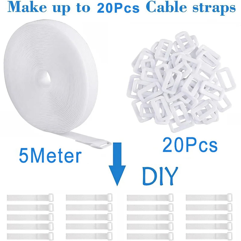5M Hook & Loop Cable Straps with 20 Buckles – Adjustable Cut-to-Length Nylon Cinch Straps for Cable Organization