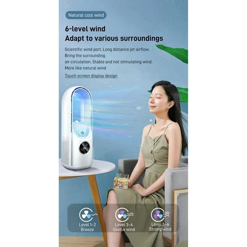 Portable USB Leafless Air Cooler – Silent 6-Speed Electric Fan with Timer & Humidifier