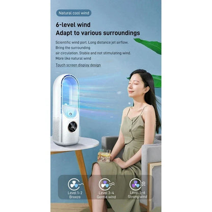 Portable USB Leafless Air Cooler – Silent 6-Speed Electric Fan with Timer & Humidifier