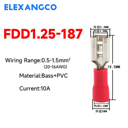 50PCS Insulated Spade Wire Connectors Set – 2.8/4.8/6.3mm Male & Female Electrical Crimp Terminals (Red, Blue, Yellow)