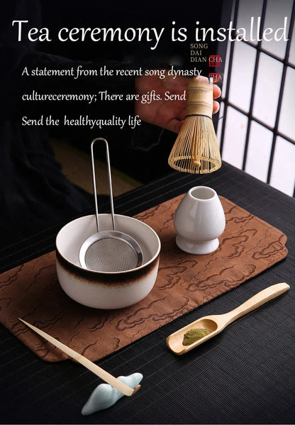 4/6Pcs Bamboo Matcha Tea Whisk Set – Scoop, Brush, Strainer & Bowl for Japanese Tea Ceremony