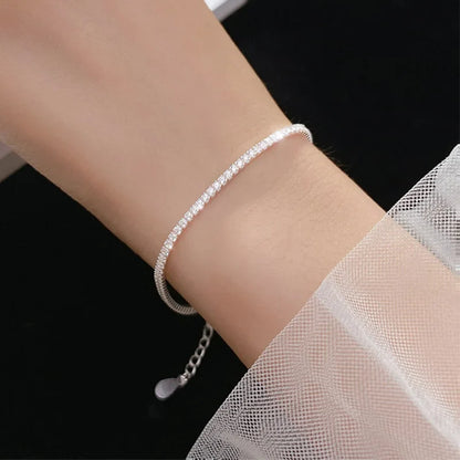 Real Moissanite Bracelet for Women - S925 Sterling Silver, 4mm Diamonds, Tennis Bangle Chains, Sparkling Fine Jewelry