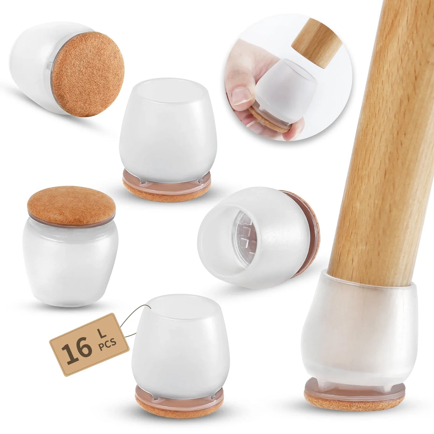 16PCS Silicone Chair Leg Pads — Non-Slip Felt Furniture Floor Protectors for Noise Reduction & Scratch Prevention