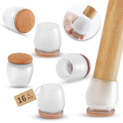 16PCS Silicone Chair Leg Pads — Non-Slip Felt Furniture Floor Protectors for Noise Reduction & Scratch Prevention