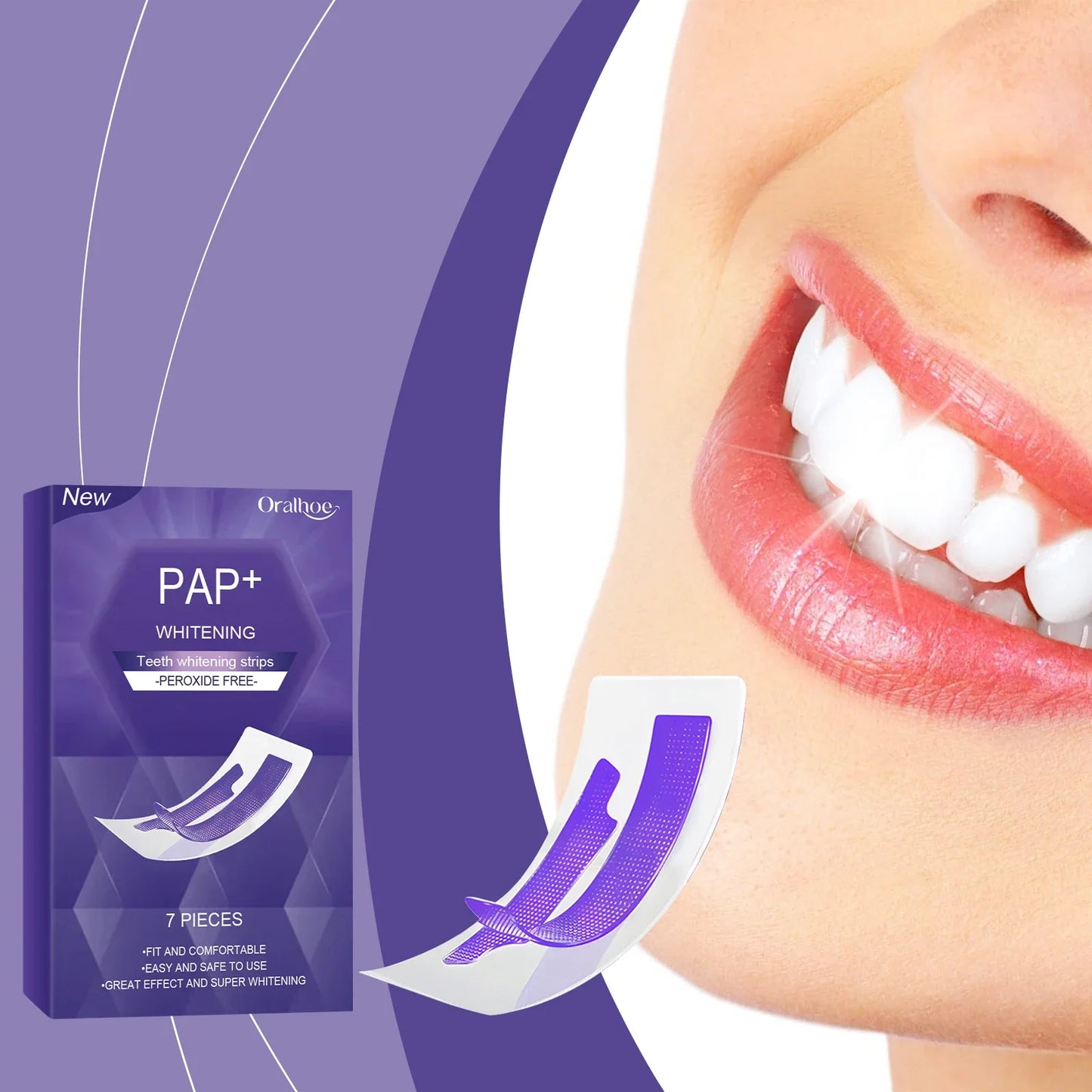 Purple Teeth Whitening Strips - Stain Removing Oral Care Strips for a Brighter Smile