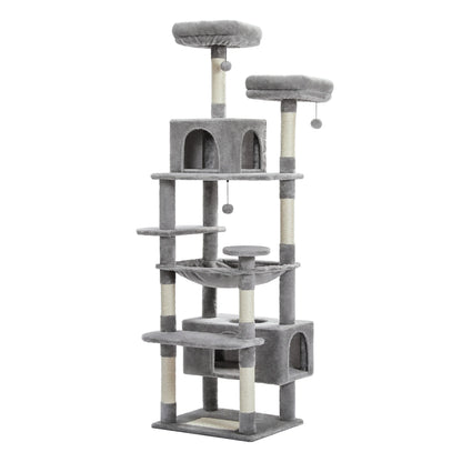 Large Cat Tree Tower – Multi-Level Plush Indoor Cat Condo with Scratching Posts, Boards, Perches & Caves