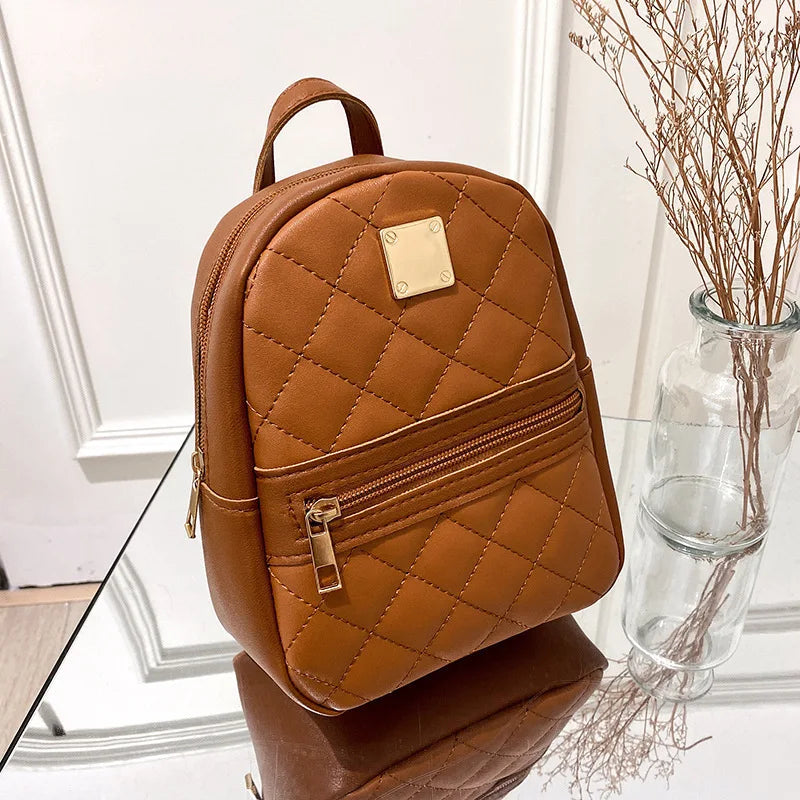 2024 K-Style Quilted Embroidered Small School Backpack for Girls - Western-Inspired Ladies' Bag