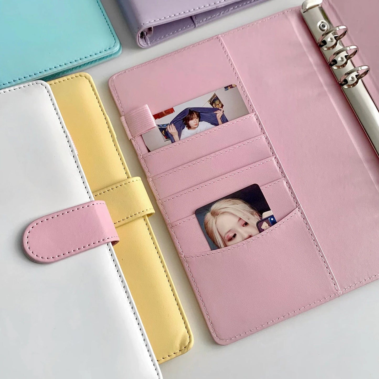 Candy Color A5 PU Leather Binder – Cute Kpop Photocard Album & Loose-Leaf Photo Card Storage Book