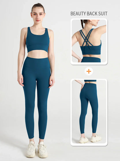 2-Piece Women’s Yoga Tracksuit – Pilates Fitness Set with Push-Up Sports Bra & Leggings for Gym Workout