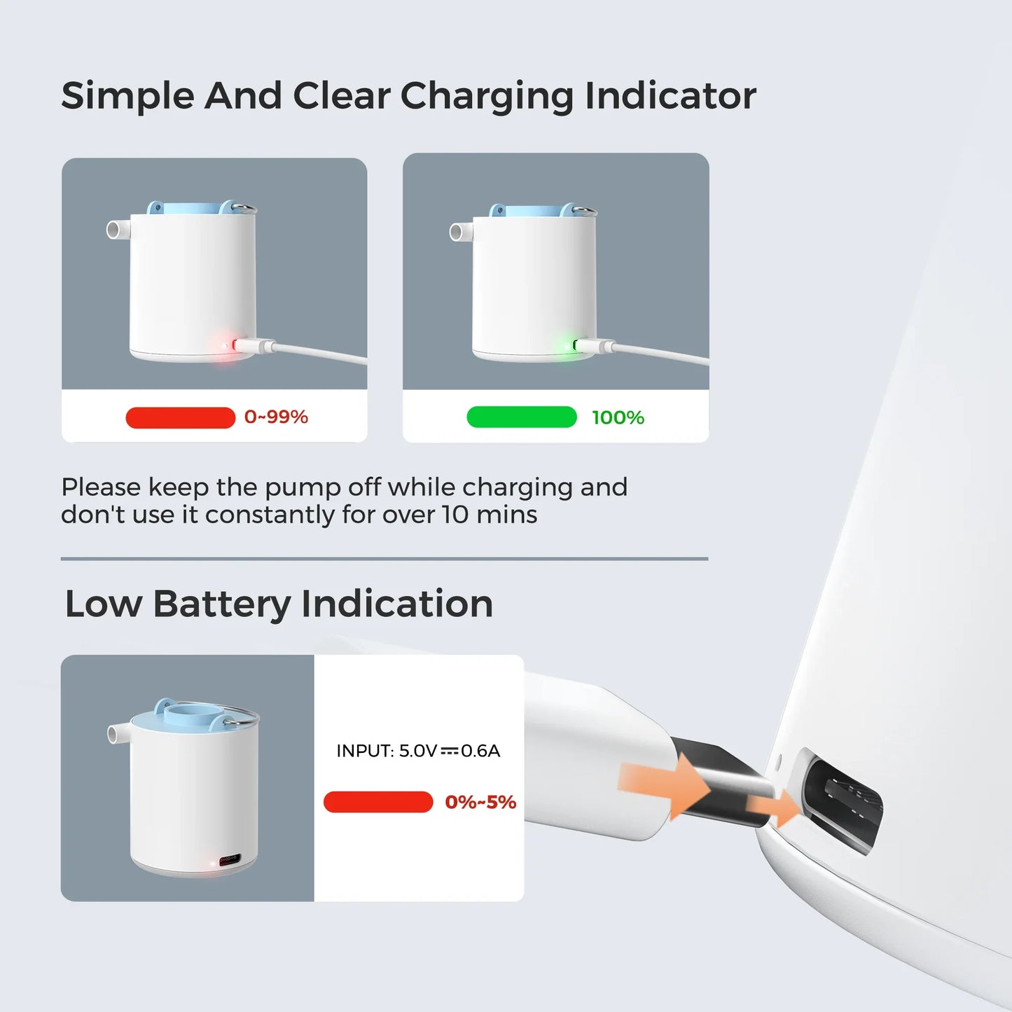 Compact Rechargeable Air Pump: FLEXTAILGEAR Portable Camping Compressor for Quick Inflation/Deflation - Ideal for Hiking, Floats, Air Beds