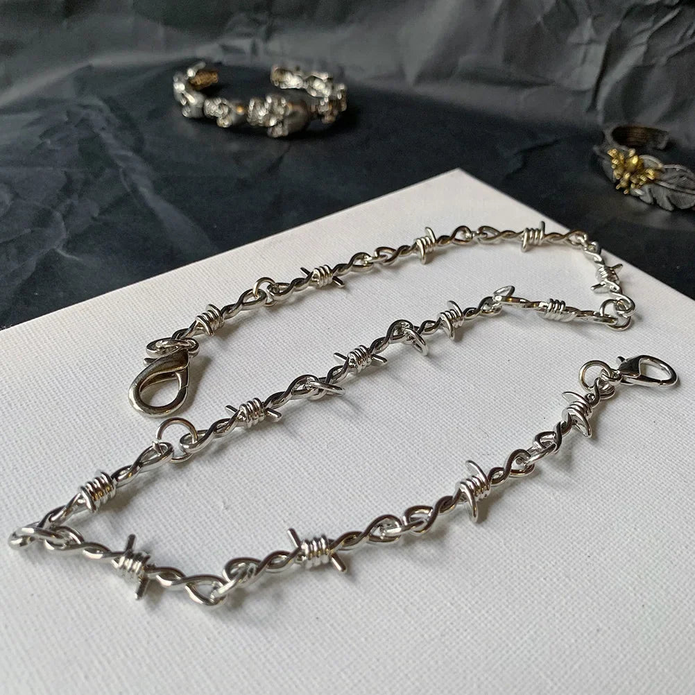 Punk Grunge Barbed Wire Chain Necklace & Waist Chain – Gothic Snake Metal Jewelry for Men & Jeans
