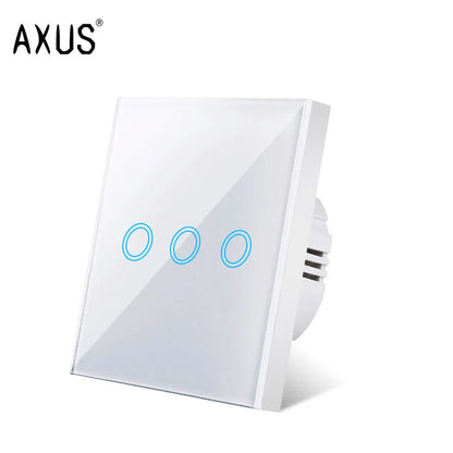 AXUS EU Touch Switch | AC100-240V LED Backlight Panel, Tempered Glass Wall Light Sensor Switch, 1/2/3 Gang