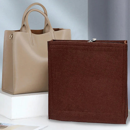 Vertical Tote Insert Organizer — Felt Liner with Pockets for Wallets, Cosmetics & Handbag Storage