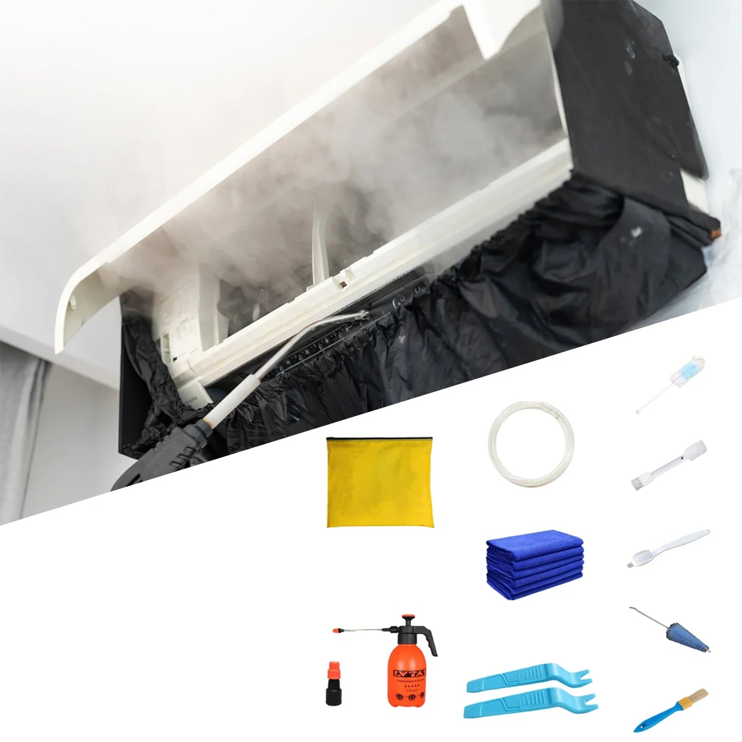 15-Piece Air Conditioner Cleaning Kit — Waterproof Dust Cover & Cleaning Tools, 118cm Protective Bag for AC Maintenance