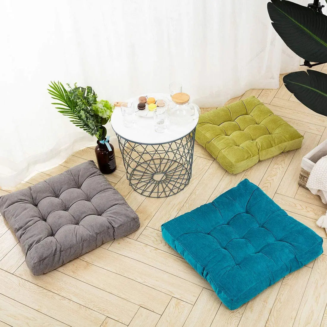 Square Floor Pillow Cushion – Thick Tufted Seat Pad for Meditation, Yoga, Kneeling, and Balcony Seating