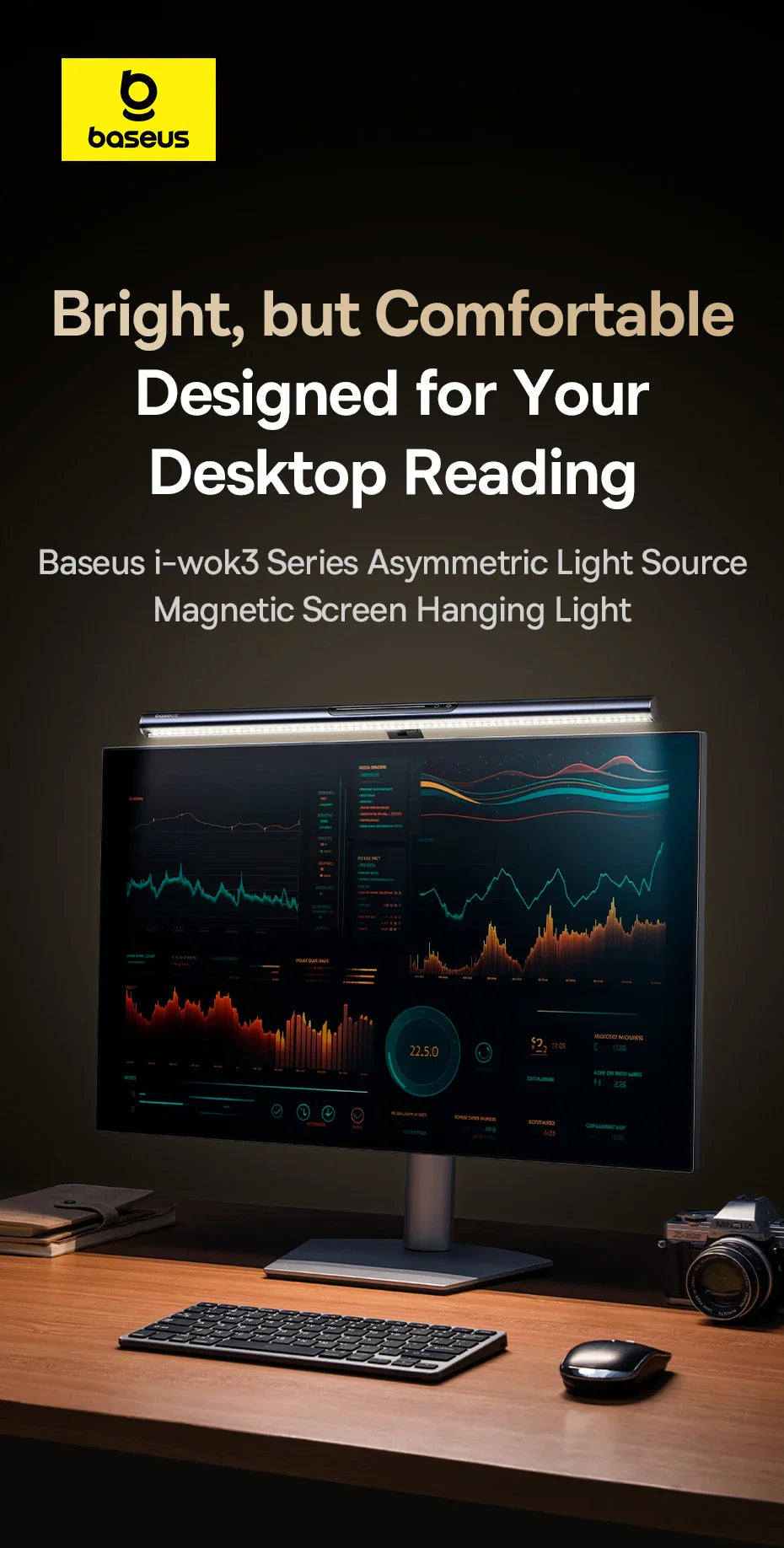 Baseus Magnetic USB Computer Screen Light – Hanging LED Desk Lamp for Monitor, Laptop, and Reading
