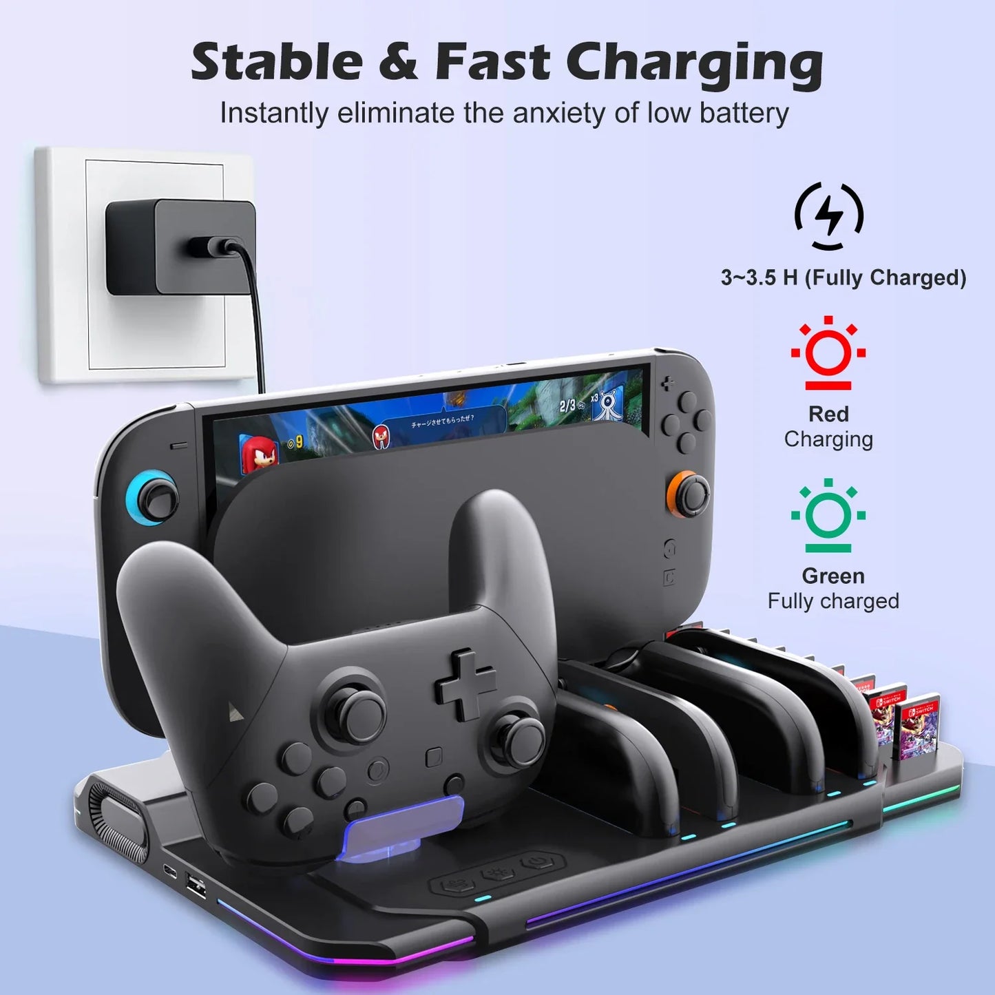 Multi-Functional Switch 2 Cooling & Charging Stand SW2139 – Fan, 10 Game Card Slots & 9 LED Light Effects