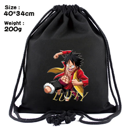One Piece Luffy Anime Drawstring Backpack — Full-Color Cartoon Storage Bag with Pocket