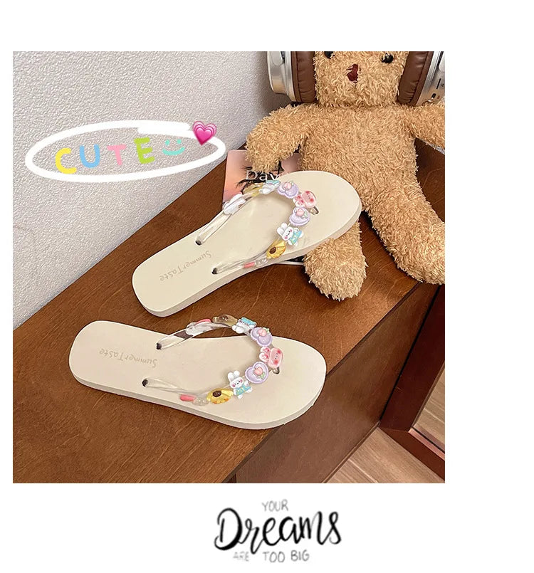 Women’s Transparent Flower Flip Flops - Lightweight EVA Anti-Slip Summer Beach & Bath Sandals