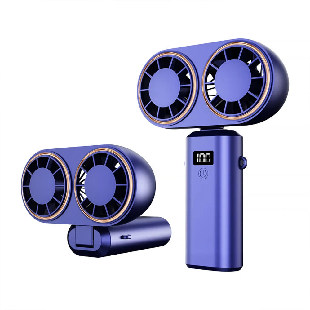 Handheld Personal Fan – Compact Rechargeable Dual Cooling Fan with Digital Display, Portable Cooler