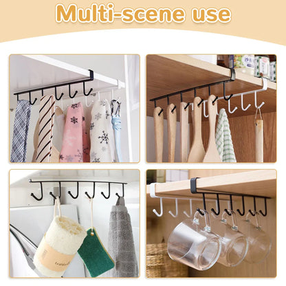 Iron Metal Under-Shelf Hanging Rack - 6 Hooks Storage Shelf for Kitchen & Bathroom Organizer