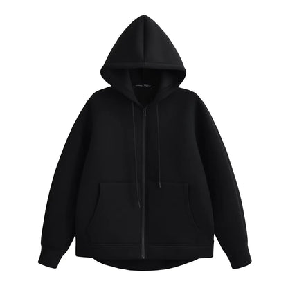 TRAFZA Autumn Women's Gray Jacket – Hooded, Long Sleeve, Zipper Coat with Big Pockets, Loose Casual Outerwear Tops