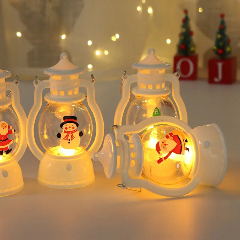 Portable LED Christmas Lanterns – Santa Claus & Snowman Indoor Decor, Battery-Powered for Home Xmas & New Year