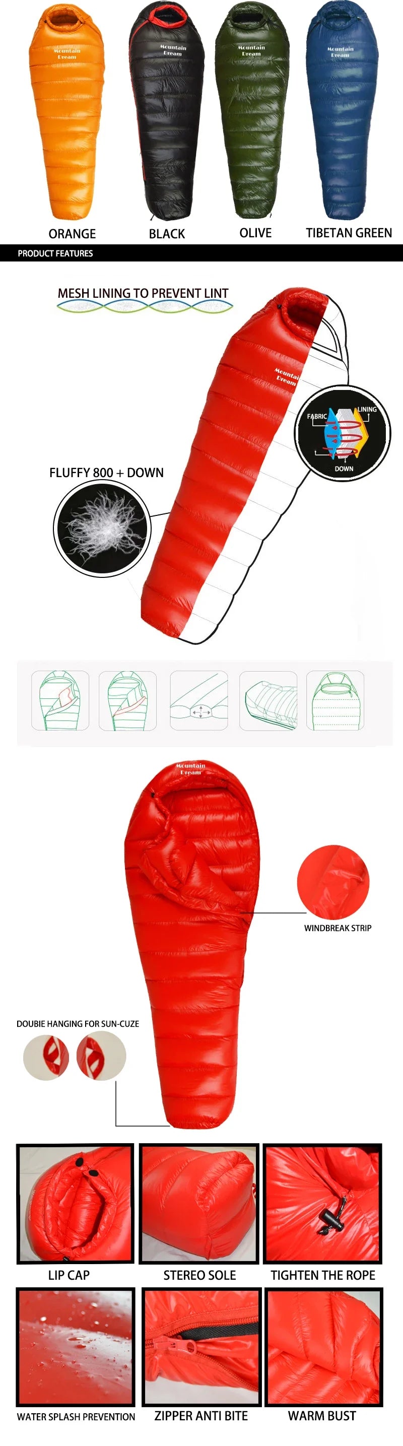 Winter Down Sleeping Bag for Adults – Mummy Style White Goose Down, Warm & Three-Season Camping Bag
