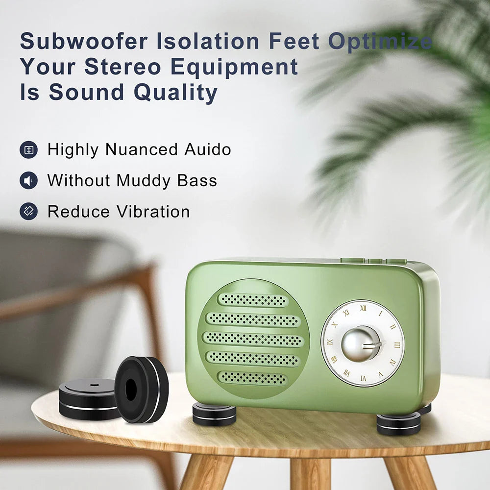 4PCS Aluminum Speaker Isolation Feet – 40x15mm Audio Equipment Feet with Non-Slip Rubber Rings