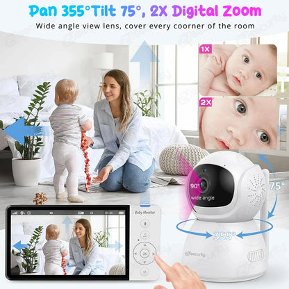 5'' IPS Screen Pan-Tilt-Zoom Video Baby Monitor – 30H Battery, 2-Way Talk, Night Vision, Temperature Sensor & Lullabies, SD Card Support Baby Camera