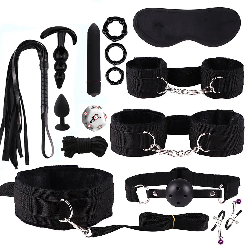 Adult Sexy Toys BDSM Sexual Couples Kit - Erotic Accessories for Women - Handcuffs, Anal Plug, Sex Games