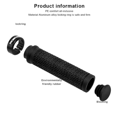 MTB Bicycle Handlebar Grips – Soft Rubber Non-Slip Grips with Single-Sided Lock & End Plugs for Mountain Bikes