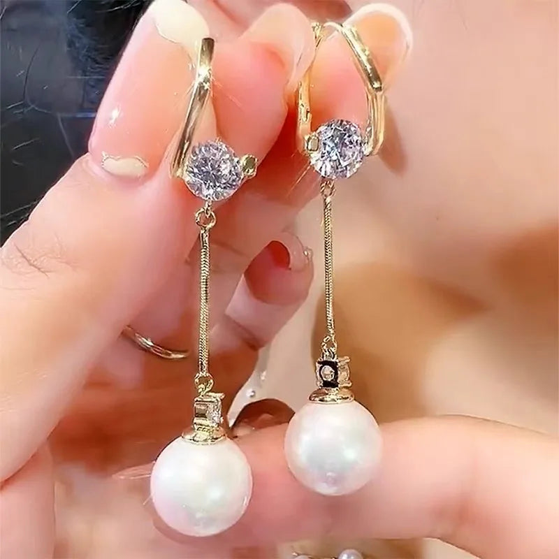 French Retro Drop Earrings – Glazed Semi-Circular Zircon Inlaid Luxury Earrings for Women, Perfect Party Jewelry