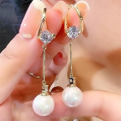 French Retro Drop Earrings – Glazed Semi-Circular Zircon Inlaid Luxury Earrings for Women, Perfect Party Jewelry