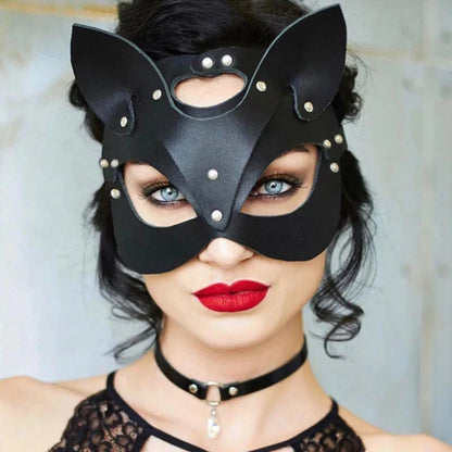 Elevate Your Masquerade: Women's Sexy Fox Cosplay Mask - Half Eyes, Faux Leather Design for Halloween Party, Erotic Masquerade, Adult Sex Toys Accessories