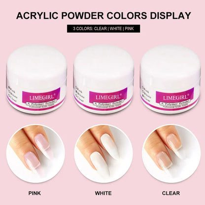 Nail Acrylic Powder and Liquid Monomer Kit – Crystal Nail Glitter, 3D Nail Tips, Carving Tools for Nail Art Decoration