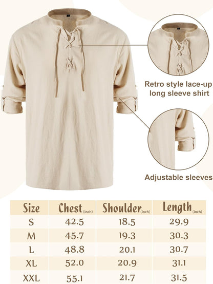 Jiuguva 4-Pcs Halloween Men's Renaissance Costume Set – Medieval Pirate Shirt, Ankle Banded Pants & Viking Belt Accessories