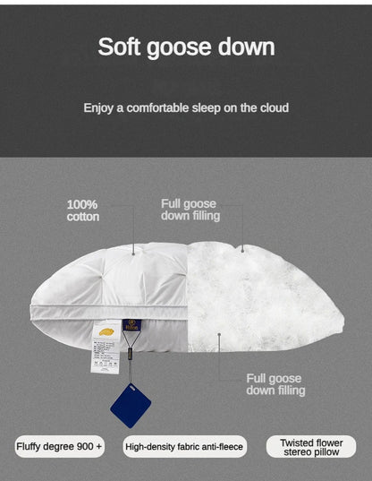 95% Goose Down Pillow – White Cotton Cover, Rectangle, Low-Mid-High Firmness for 5-Star Hotel Sleep