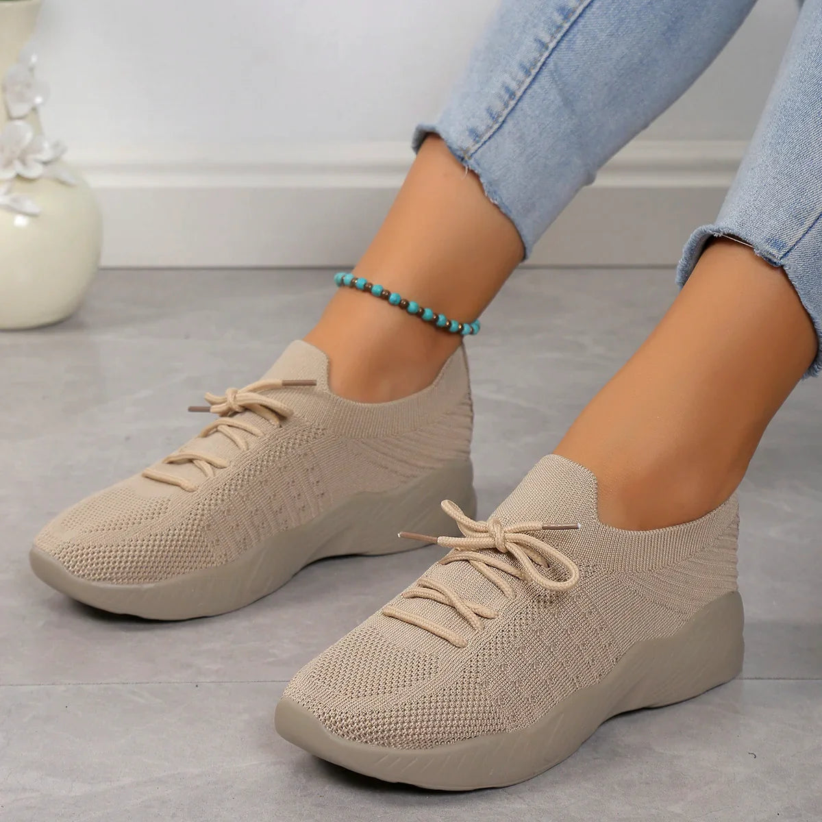 Summer Women’s Mesh Sneakers – Breathable Lace-Up Casual Shoes, Platform Sport Tennis Shoes
