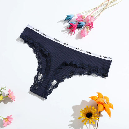 3Pcs Lace Thong Set - Women’s Low Waist Sexy Tanga Cotton Panties, T-Back Lingerie Underwear