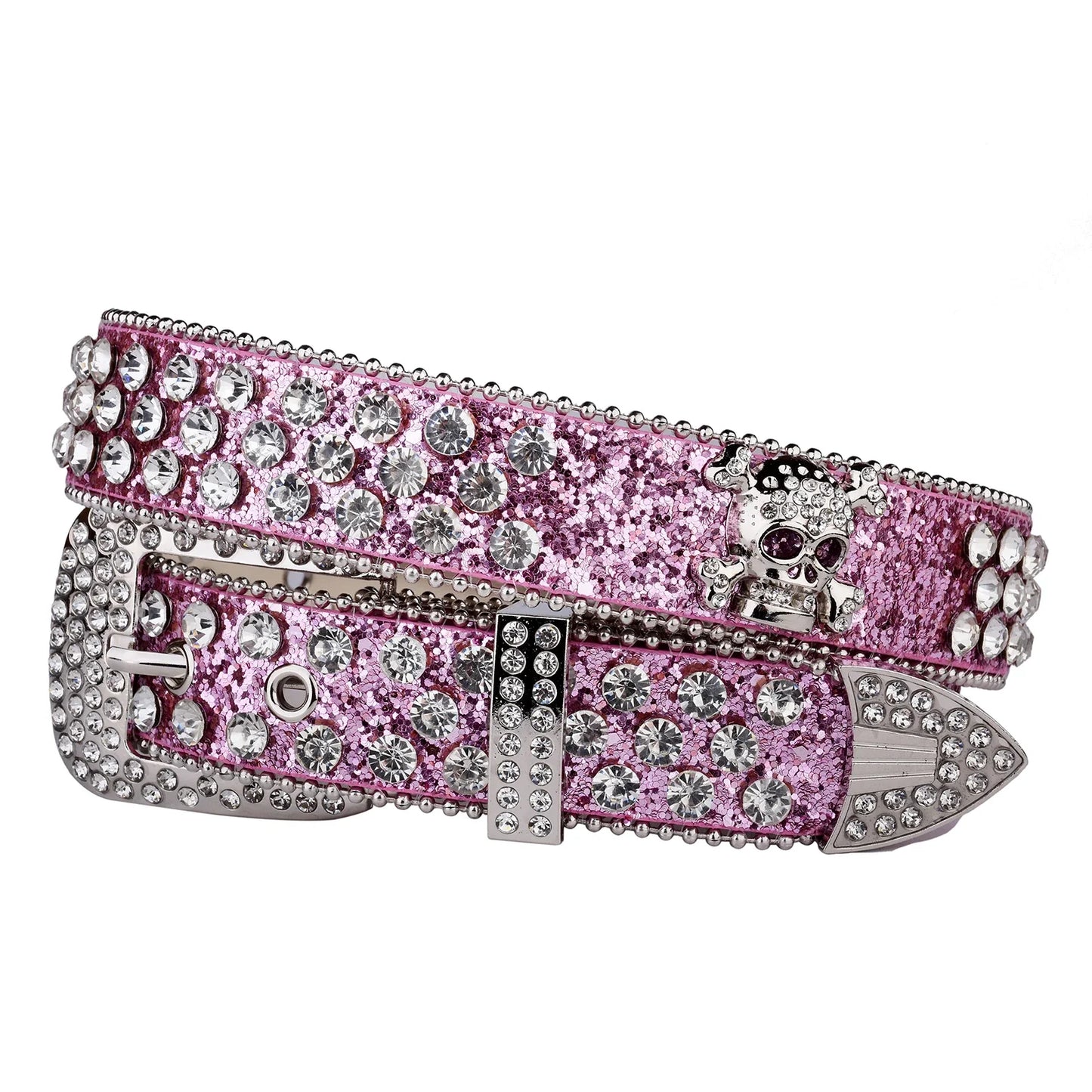 Rhinestone Skull Western Cowgirl Belt for Women & Girls – Studded PU Leather Country Style
