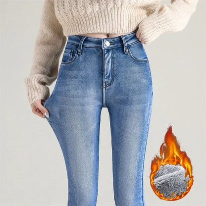 Women’s Thermal Fleece Jeans – Winter Warm Thickened Skinny Velvet Pants