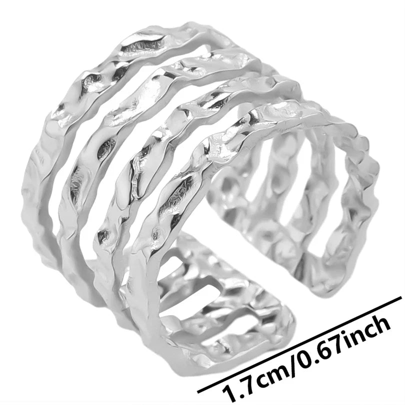 Stainless Steel Chunky Open Ring — Textured Vintage Lava Design for Men & Women