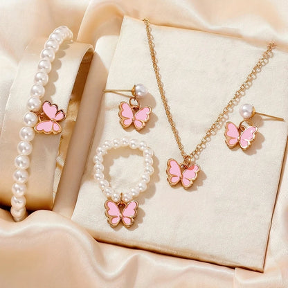 Lucky Five-Petal Flower & Clover Bracelet, Earrings, Necklace Set – Stylish Women's Party Jewelry Accessories