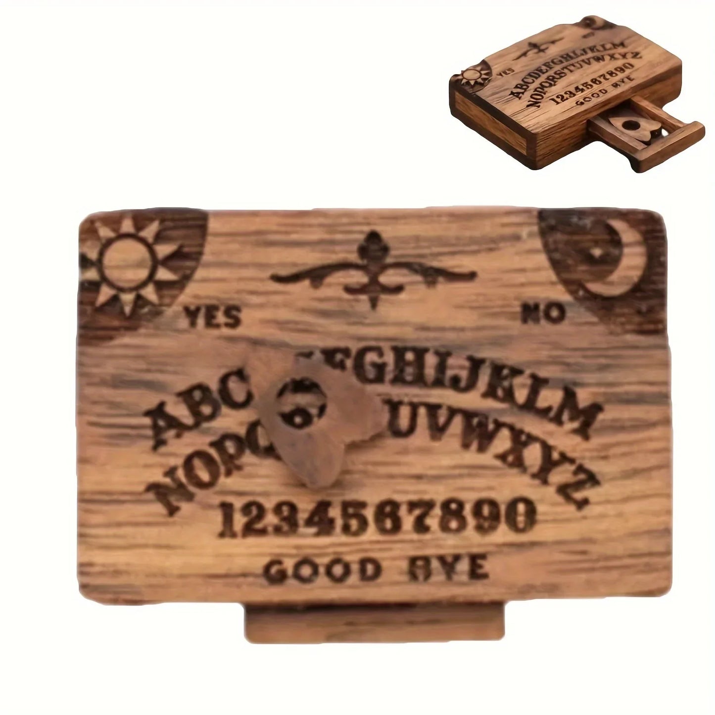 Mini Wooden Ouija Board with Drawer – Spirit Board Miniature with Planchettes, Emotional Love Home Decoration