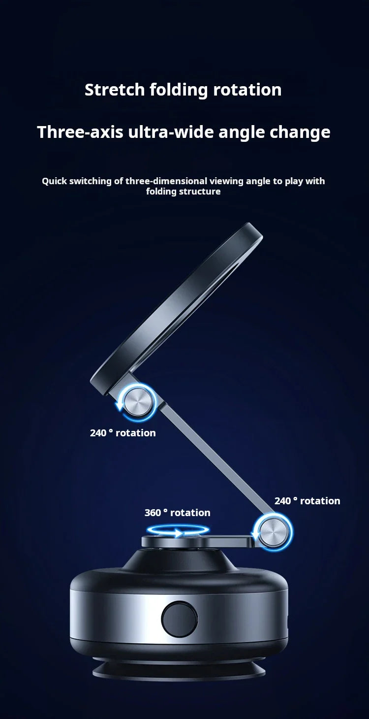 Magnetic Vacuum Adsorption Car Mount – Foldable 360° Rotating Aluminum Alloy Phone Holder for Smartphones
