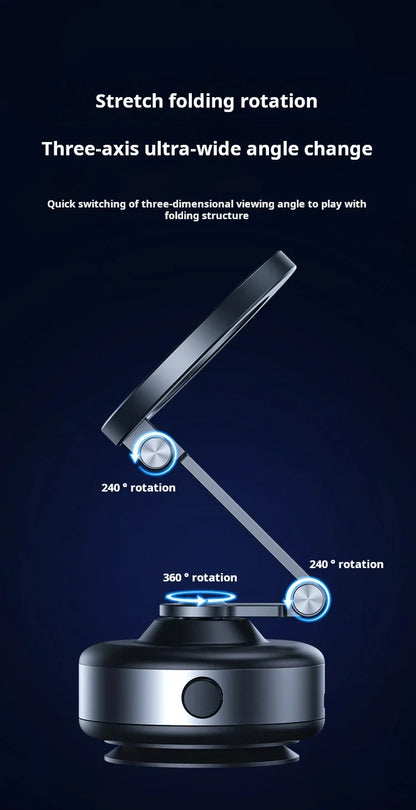 Magnetic Vacuum Adsorption Car Mount – Foldable 360° Rotating Aluminum Alloy Phone Holder for Smartphones